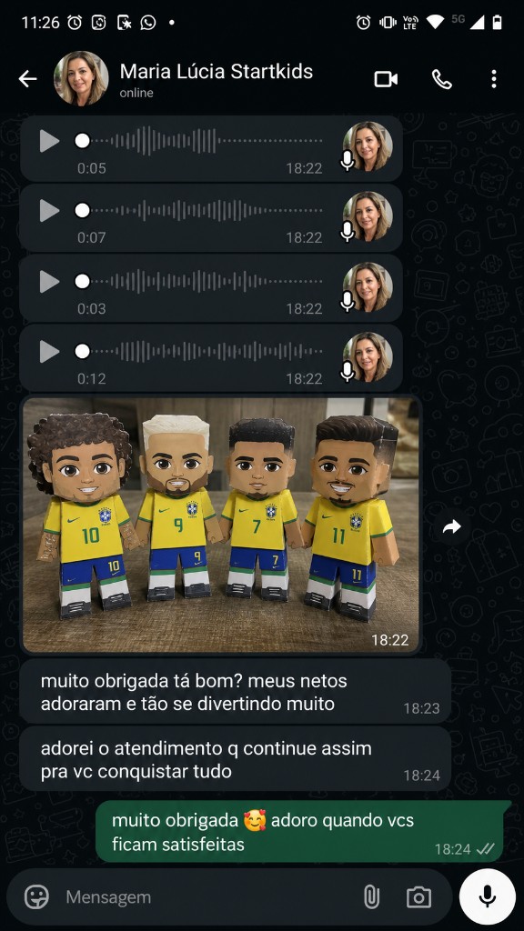 WhatsApp: avó diz que os netos adoraram os bonequinhos de papel